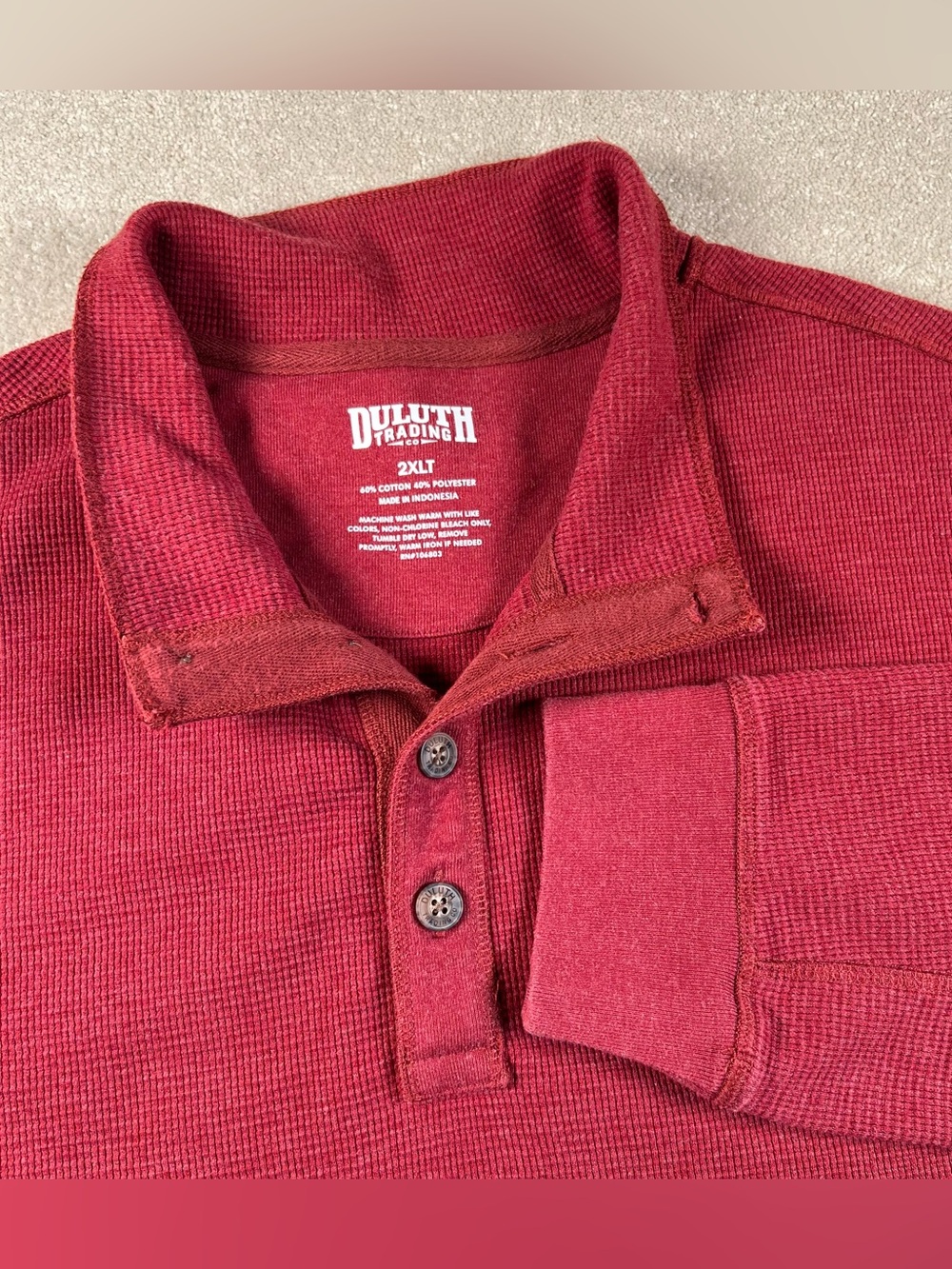 Duluth Trading Quarter Button Long Sleeve Casual Waffle Red Men's 2XLT